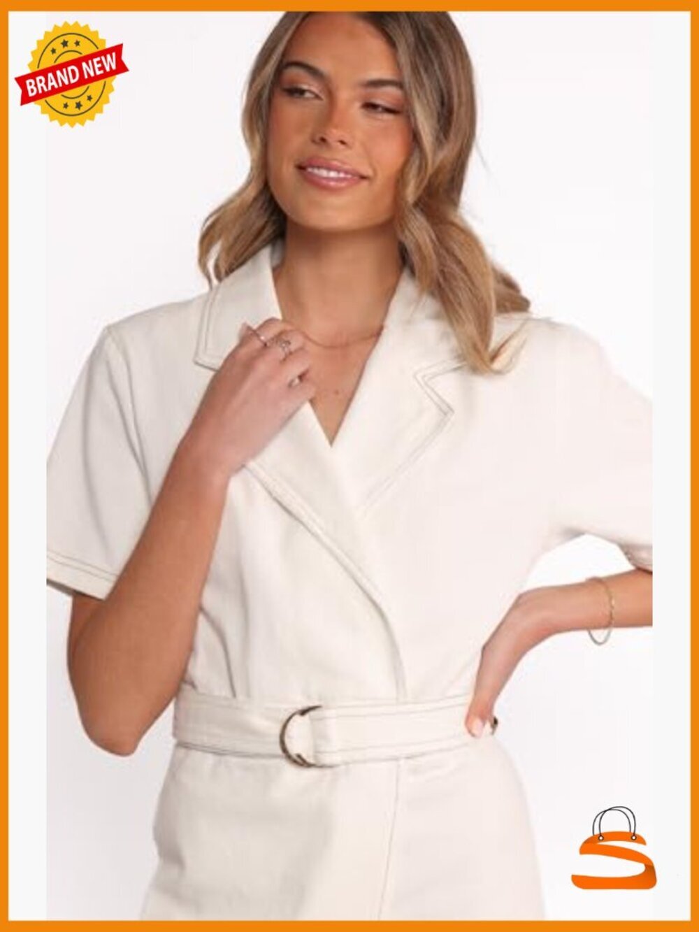 Medium Cotton Romper with V-Neck Wrap Front Short Sleeve - Picture 3 of 4